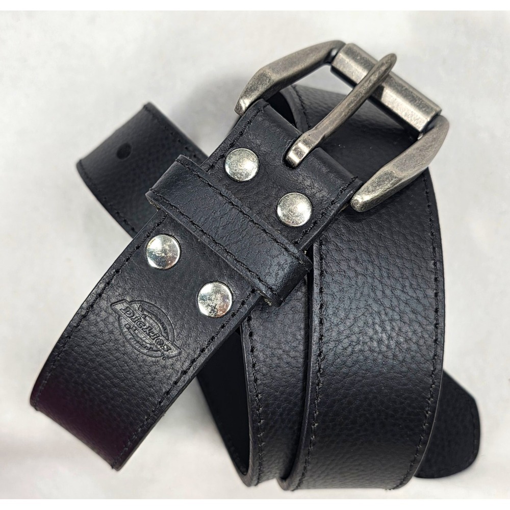 Dickies Men's Black Genuine Leather Belt 2XL 1.5in Width Size 46-48 Buckle Logo